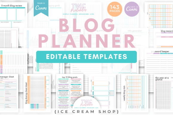 Download Blog Planner Canva Templates | ICE CREAM - Premium Bundle